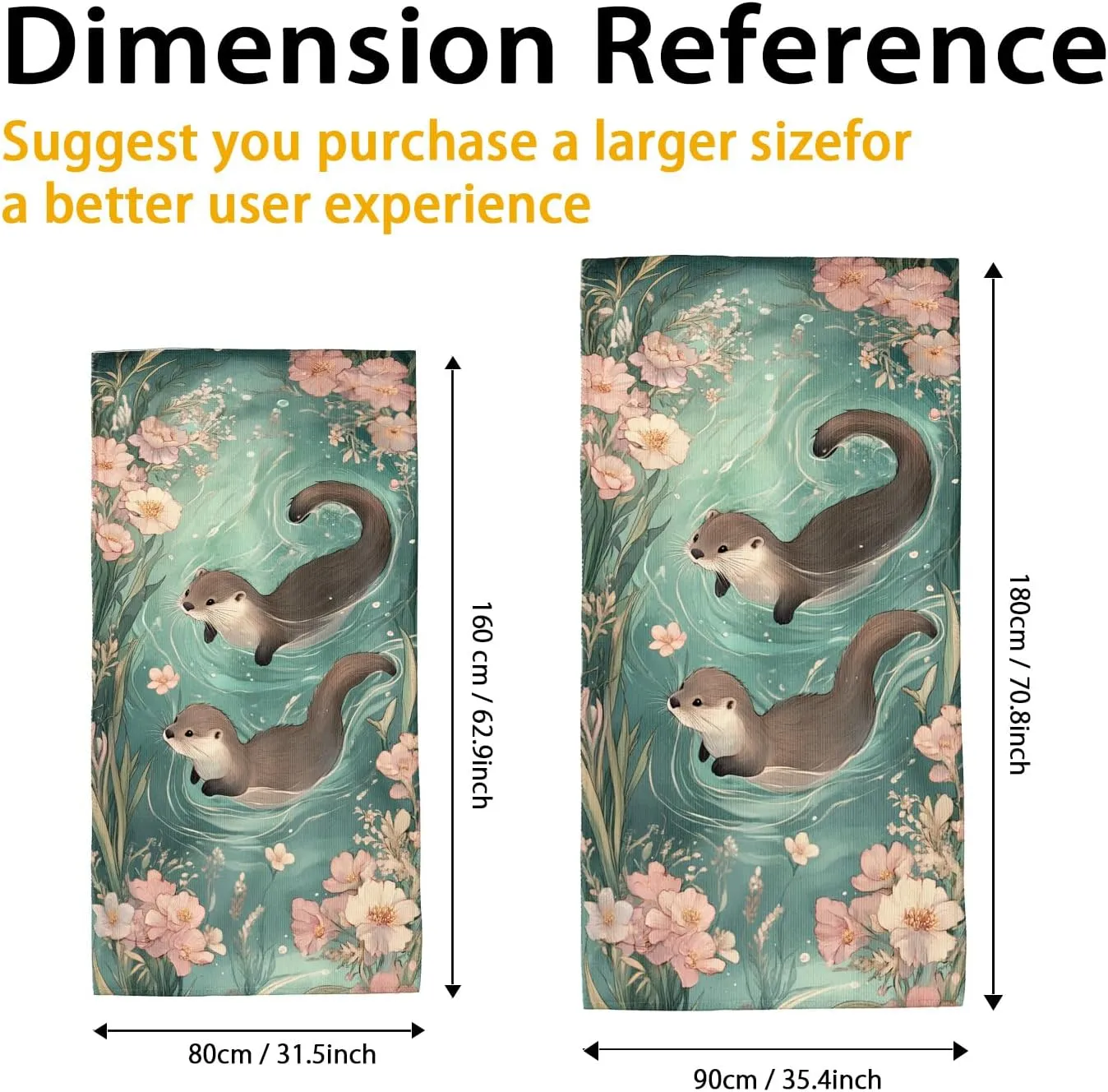 Cute Otter Microfiber Beach Towel Teal Watercolor Design Quick Dry Absorbent Soft Lightweight Sand Free Beach Blanket, Summer Vacation Pool Picnic Essentials 62x31 Inch