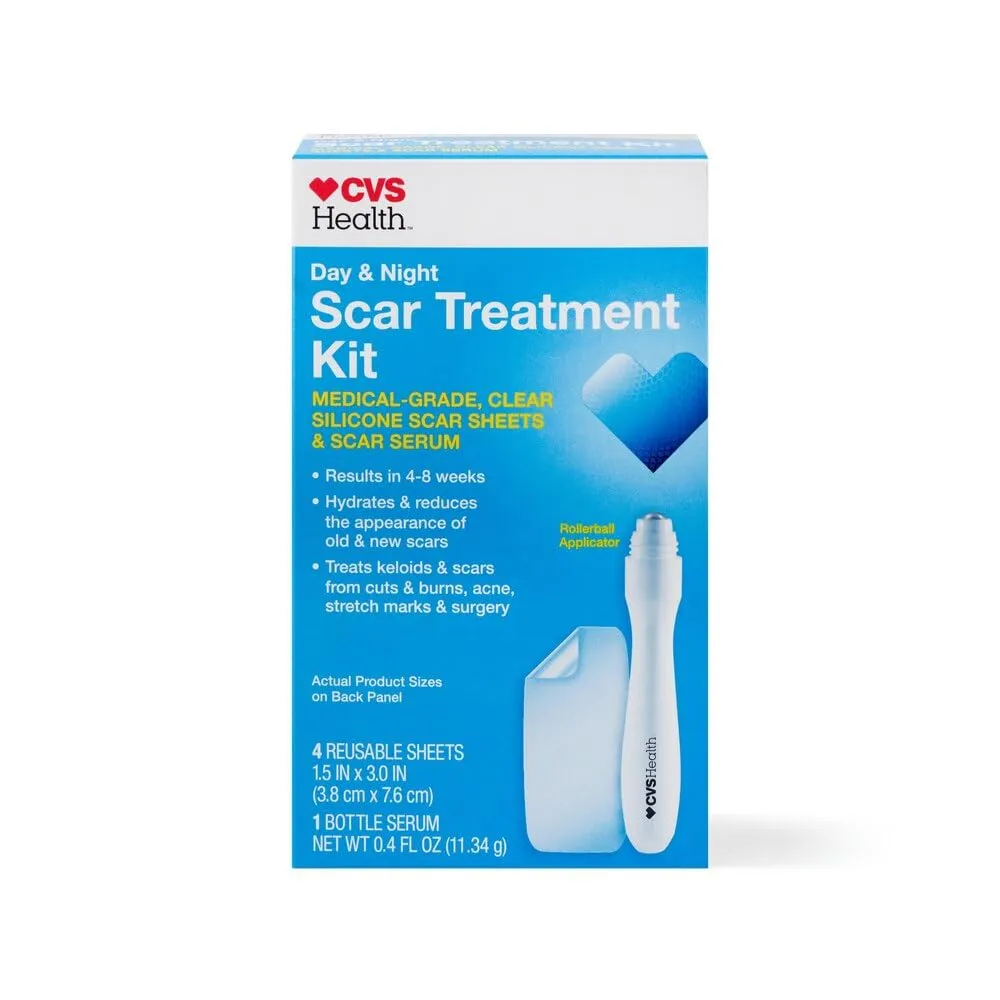 CVS Health Scar Treatment Kit: Silicone Sheets & Serum for Hydration and Scar Reduction - Natural, Medical-Grade Ingredients, Clear