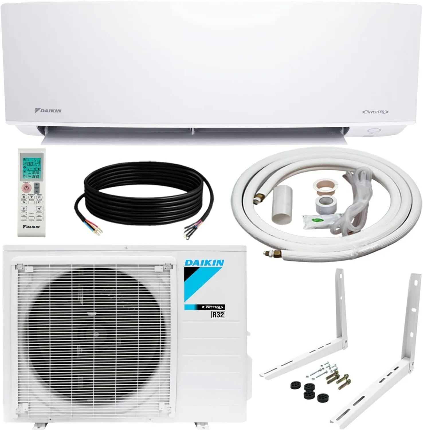 Daikin 18,000 BTU 18 SEER2 Entra R32 Series Ductless Mini Split Heat Pump System w/Maxwell All-Inclusive 15’ Installation Kit and Wall Mounting Bracket (230V)