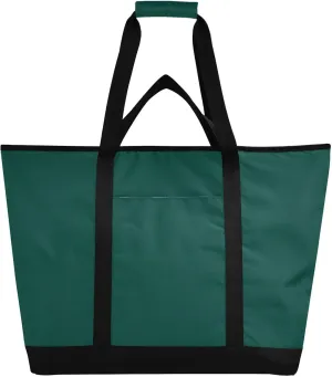 Dark Green Solid Color Reusable Insulated Lunchbox Cooler Bag, Leakproof Kitchen Grocery Bag Collapsible Portable Cooler Tote Bag for Picnic, Camping, Office, Travel