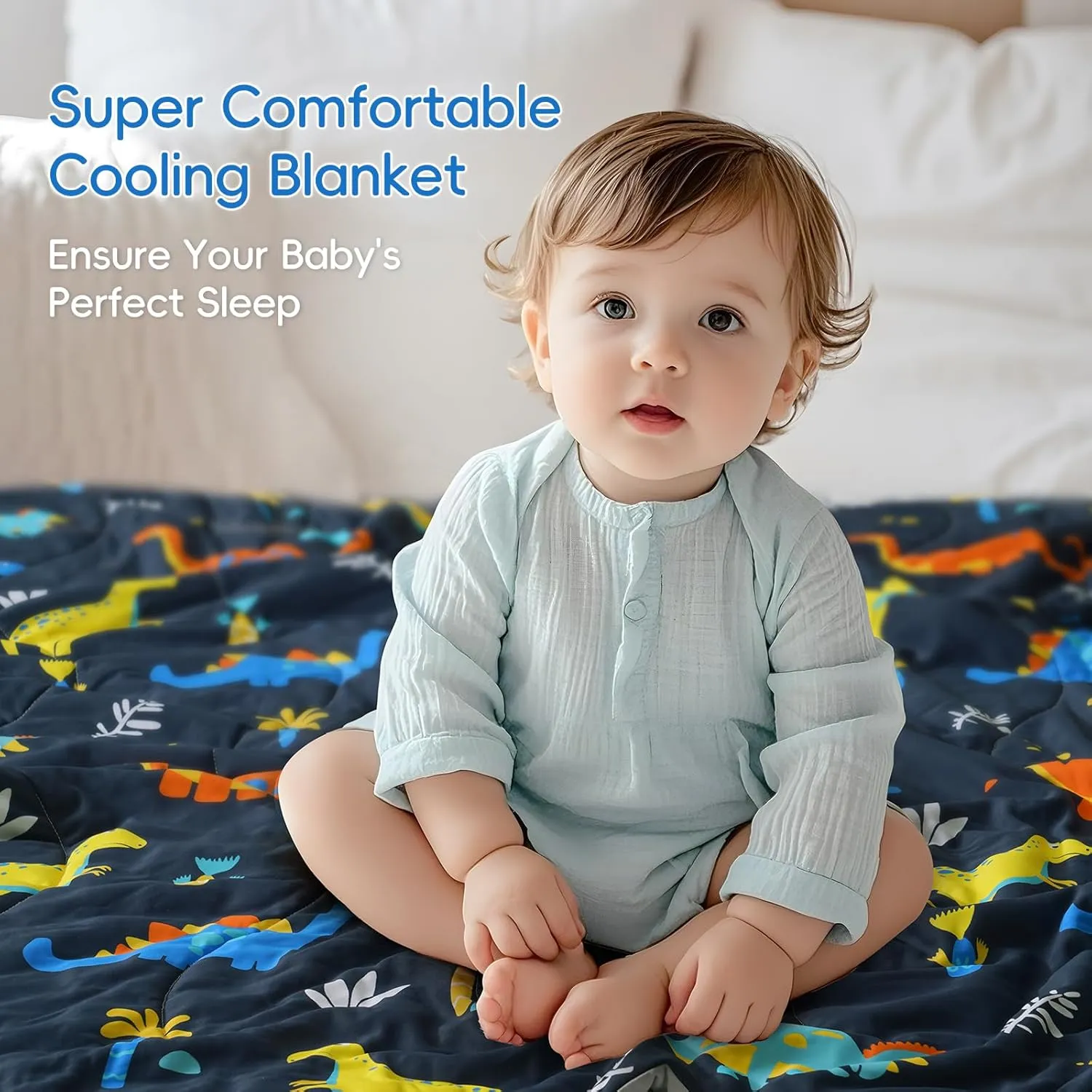 david's kids Throw Cooling Baby Blanket for Hot Sleepers, Q-Max > 0.45 Summer Kids Gift for Boys with Dual-Sided Cooling Fabric, Lightweight, Breathable and Soft Baby Blanket, 50"X60", Dinosaur