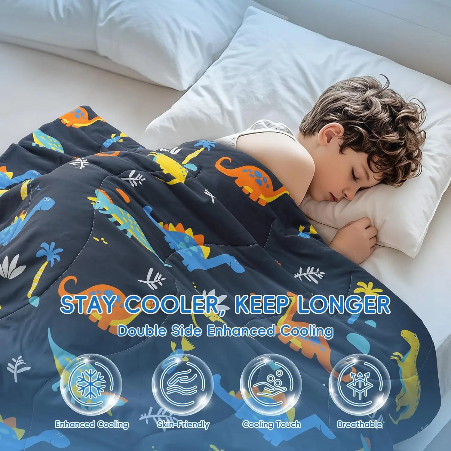 david's kids Throw Cooling Baby Blanket for Hot Sleepers, Q-Max > 0.45 Summer Kids Gift for Boys with Dual-Sided Cooling Fabric, Lightweight, Breathable and Soft Baby Blanket, 50"X60", Dinosaur