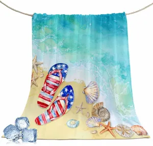 DecorLovee Cooling Blanket for Hot Sleepers, Teal Coastal Slippers Lightweight Ice Blanket for Night Sweats, Summer Beach Shell Seaside Summer Cooling Throw Blankets for Bed/Sofa/Travel 30"x40"
