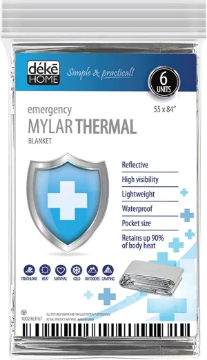 Deke Home Emergency Blanket 6 Pack - Thermal Mylar Foil - Ultimate Survival Essential
