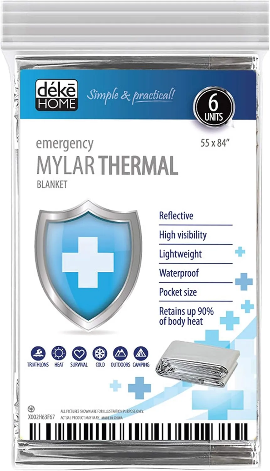 Deke Home Emergency Blanket 6 Pack - Thermal Mylar Foil - Ultimate Survival Essential
