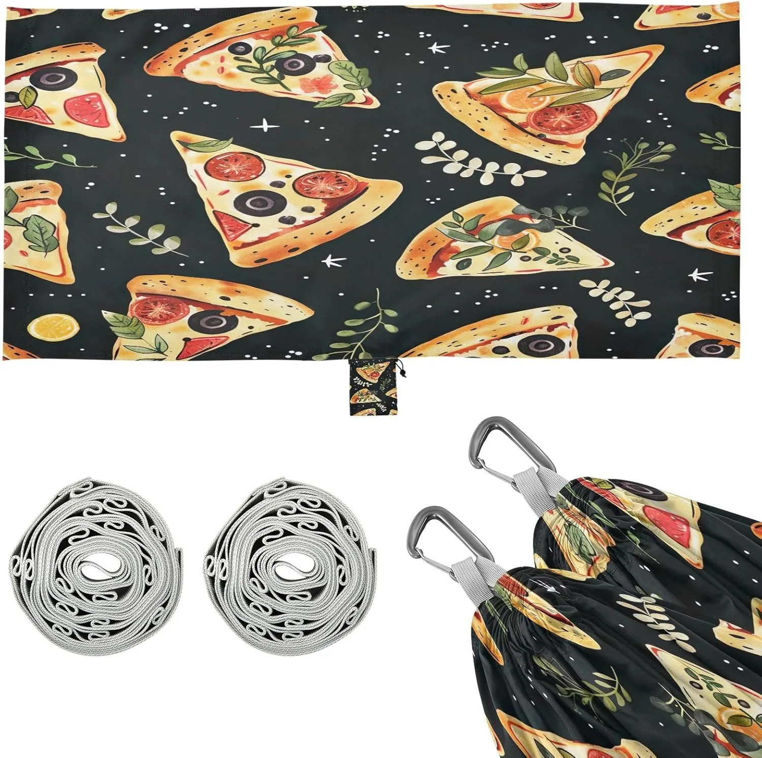 Delicious Pizza Camping Hammock, 330 lbs with 2 Tree Straps, Carry Bag, Single Portable Hammock for Outdoor/Indoor, Hiking, Beach, Backpacking, Travel