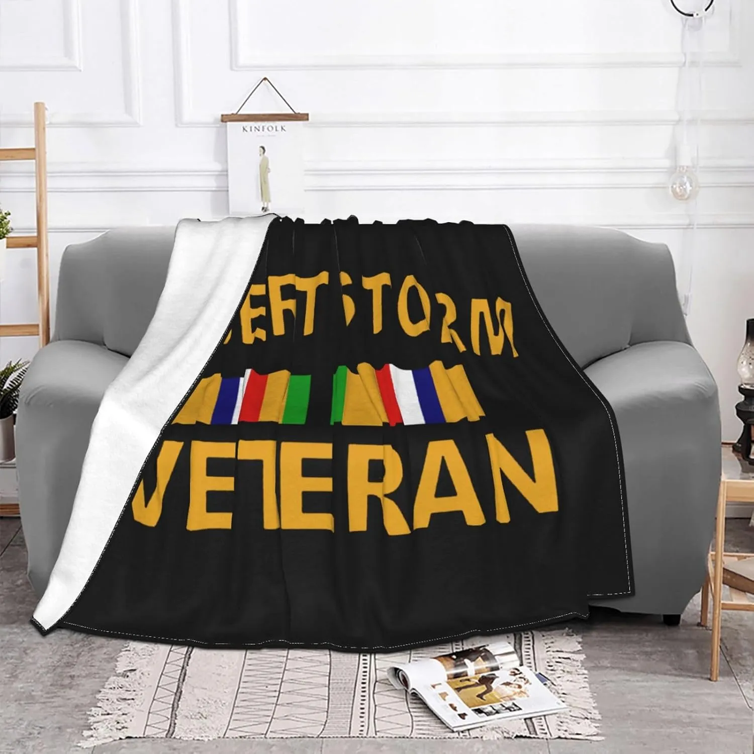 Desert Storm Veteran 3D Prin Flannel Fleece Blanket Lightweight Blanket for Sofa Camping Couch Blanket 80"x60"