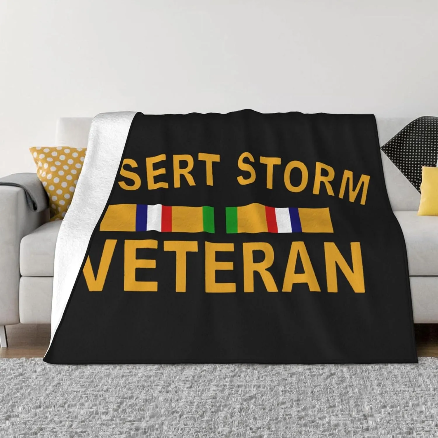 Desert Storm Veteran 3D Prin Flannel Fleece Blanket Lightweight Blanket for Sofa Camping Couch Blanket 80"x60"