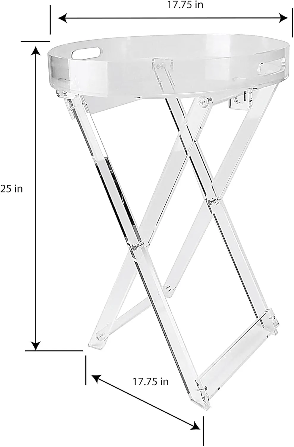 Designstyles Acrylic Folding Tray Table – Modern Chic Accent Desk - Kitchen and Bar Serving Table - Elegant Clear Design (Round Tray Table)