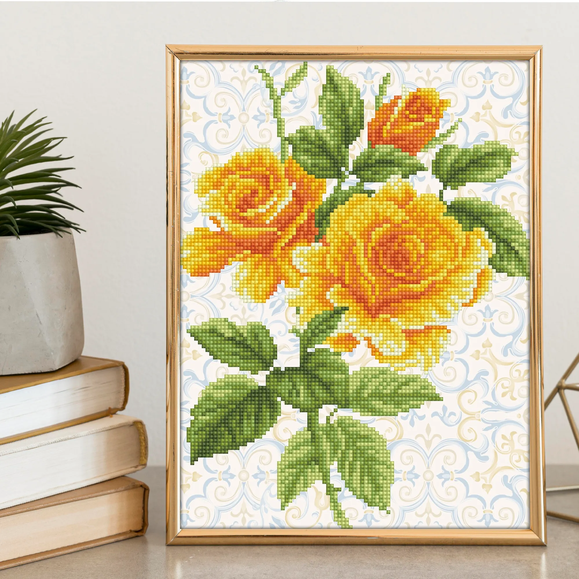 Diamond Dotz Yellow Rose Bouquet with Frame - 8.7 x 8.7 in