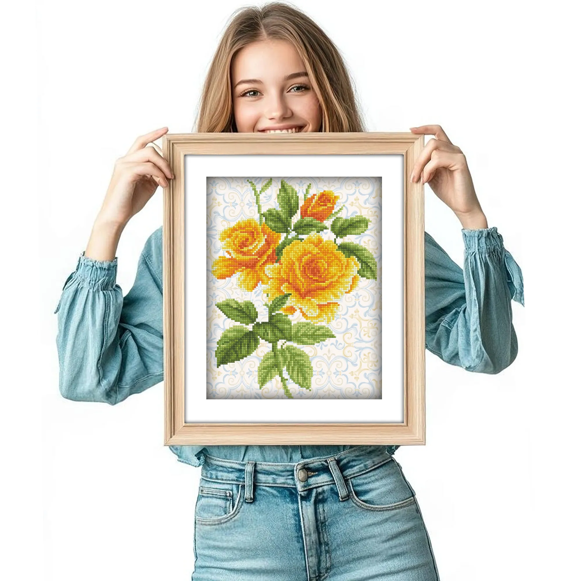 Diamond Dotz Yellow Rose Bouquet with Frame - 8.7 x 8.7 in