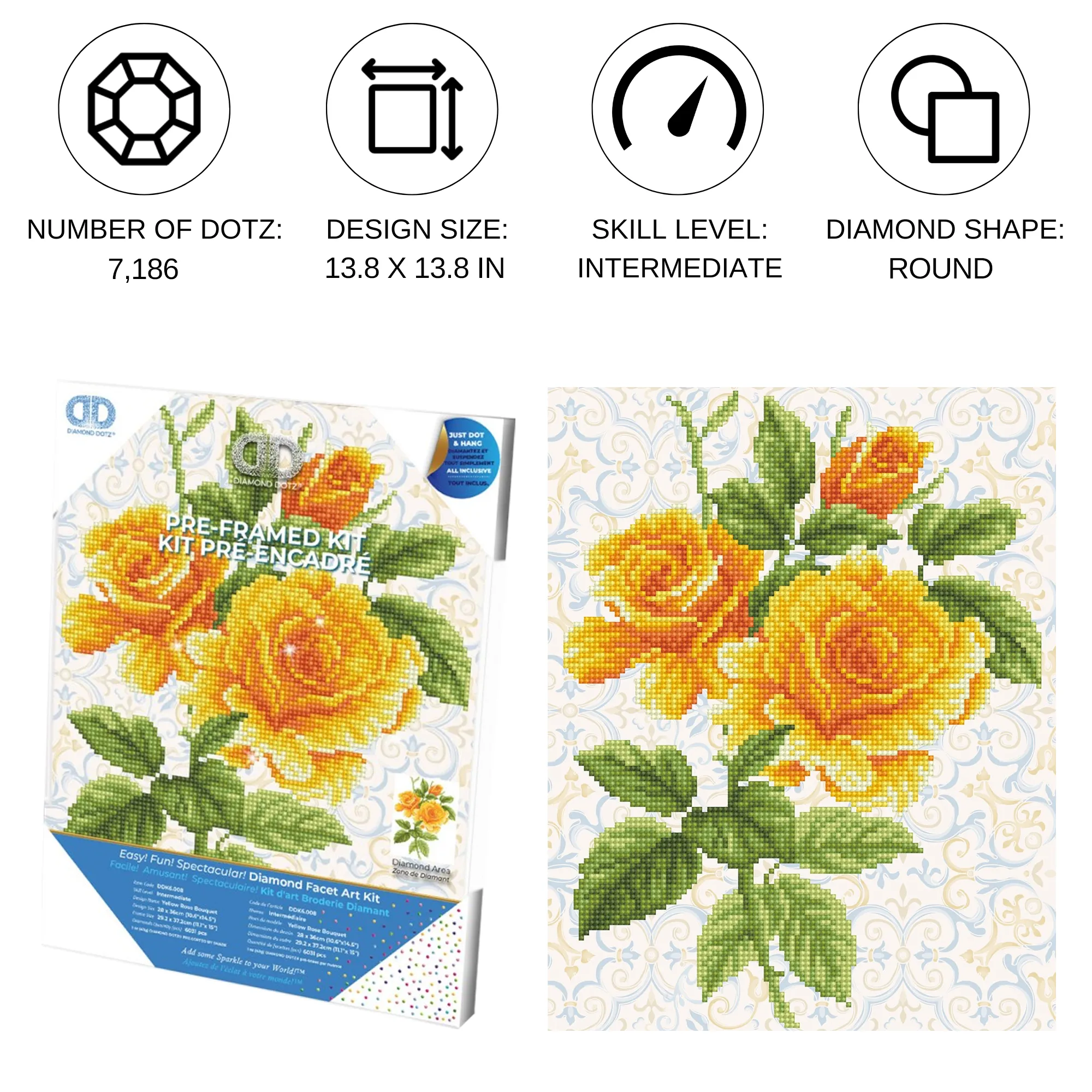 Diamond Dotz Yellow Rose Bouquet with Frame - 8.7 x 8.7 in