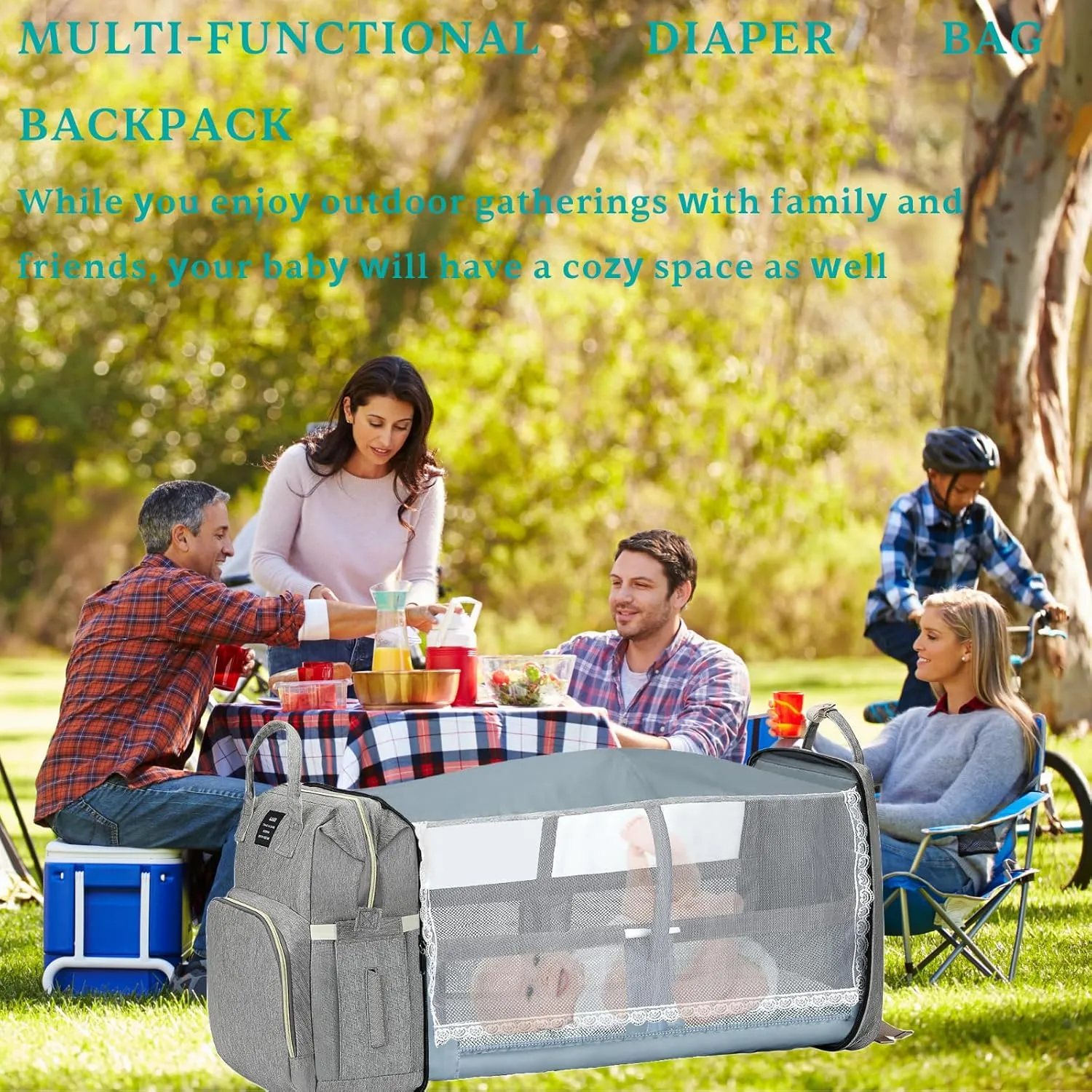 Diaper Bag Backpack, Waterproof Foldable Diaper Bag, Diaper Changing Table Backpack, Essential Diaper Bag Backpack for Traveling with Baby(Large Gray)