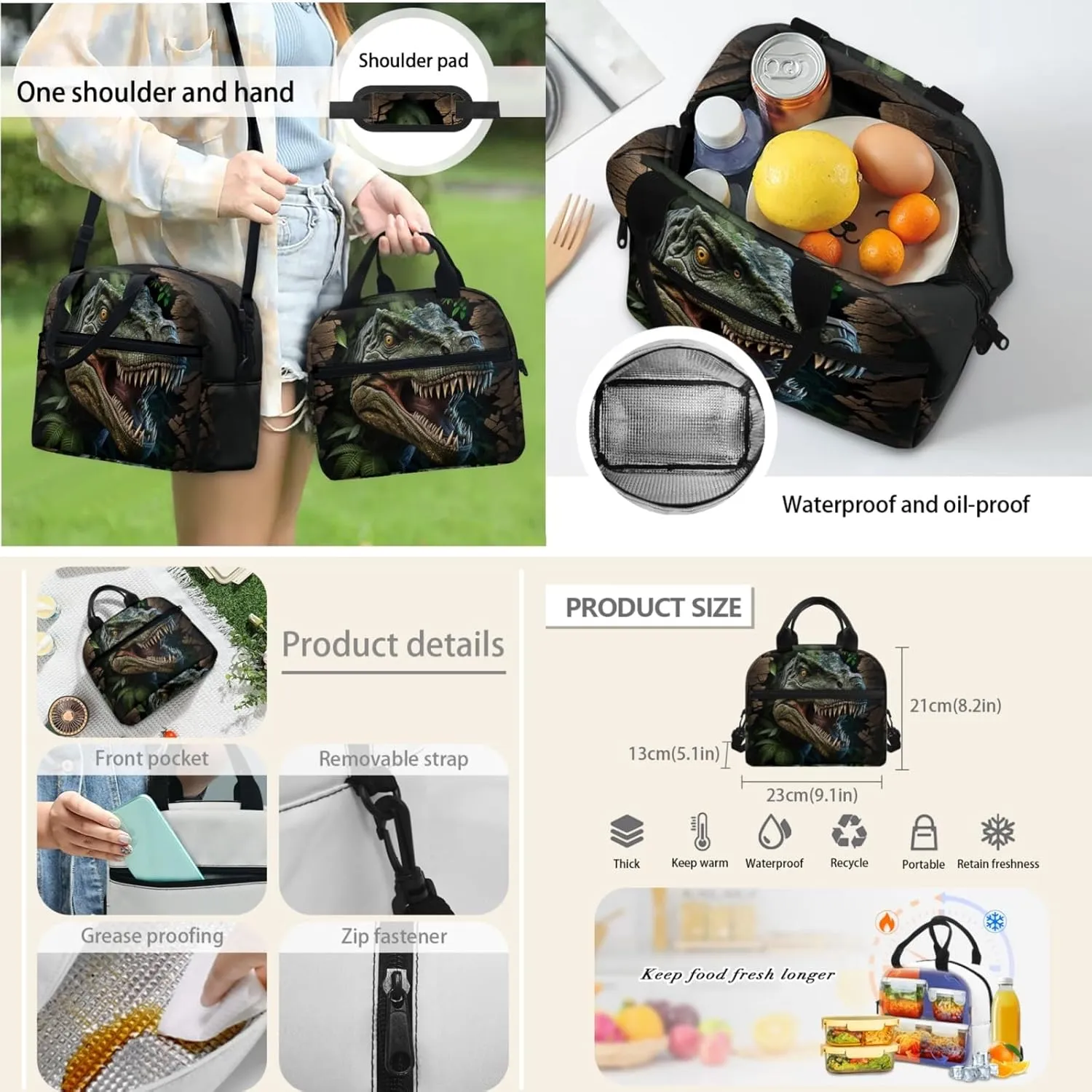 Dinosaur Boys Backpack 3 Pcs Set for Elementary Kids Forest Bookbag with Lunch Box for Age 3-7 Children School Bag with Water Bottle for Child Back to School