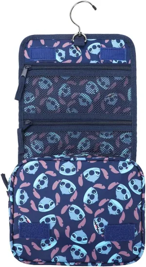 Disney Stitch Character Heads All-Over Print Blue 8.2" Folding Hanging Toiletry Kit