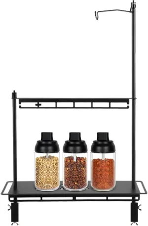 Display Rack, Camping Foldable Storage Rack, Multifunctional Aluminum Lightweight Folding Table Stand, with Lantern Stand, Sturdy Portable Folding Shelf Rack Organizer (B)