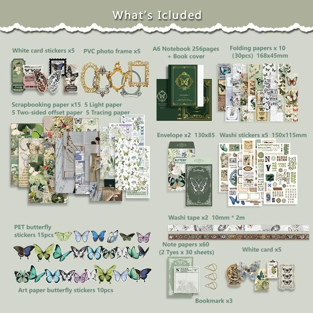 Diuhofart Scrapbook Kits for Adults Women, Aesthetic Stationery Scrap Booking Supples Kit with A6 Grid Notebook for Junk Journal Supplies, DIY Paper Craft Art Materials