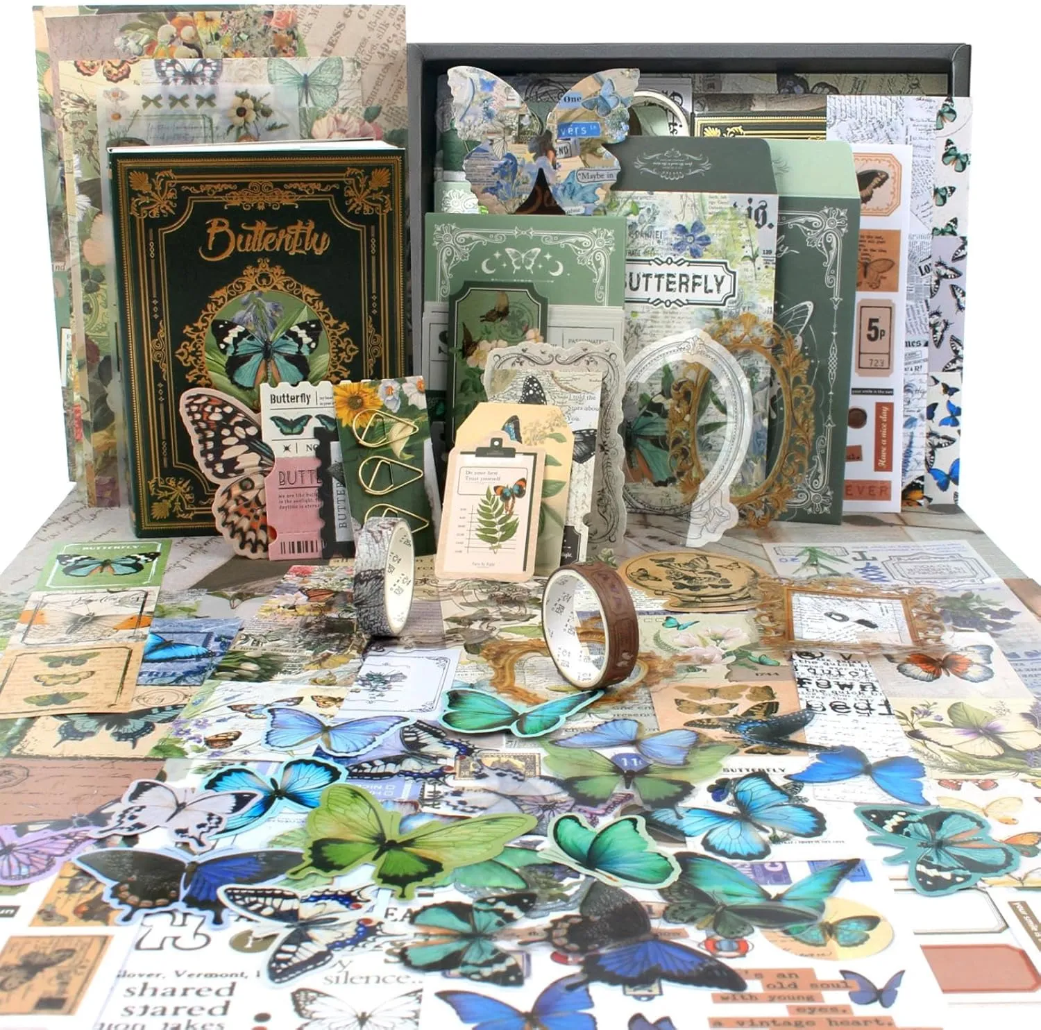 Diuhofart Scrapbook Kits for Adults Women, Aesthetic Stationery Scrap Booking Supples Kit with A6 Grid Notebook for Junk Journal Supplies, DIY Paper Craft Art Materials