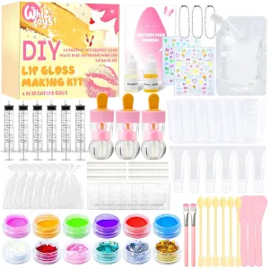 DIY Lip Gloss Making Kit 74 PCS, Yellow Kids Lip Gloss Supplies Set Beginner, Fun Craft Set Moisturizing Base, Gift for Girls, Kids, Teenagers, Women