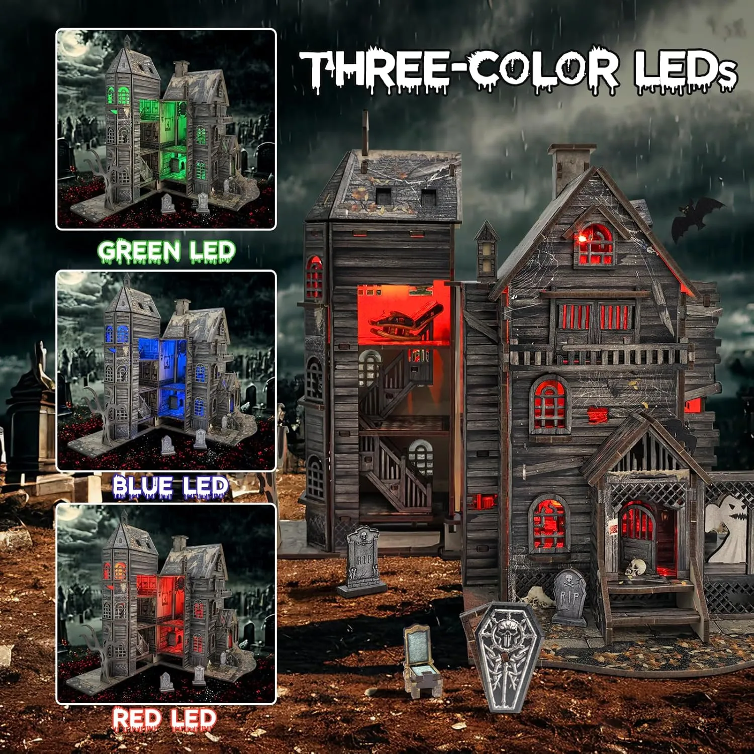 DIY Miniature House Kits for Adults - Haunted House 3D Wooden Puzzle for Teens, Decorative Bookends for Office, Home, Desk, Mini Tiny Dollhouse Kit Ideal for Halloween, Christmas, Friends, Kids, Boys