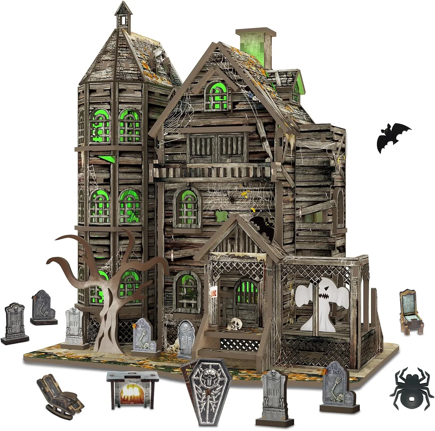 DIY Miniature House Kits for Adults - Haunted House 3D Wooden Puzzle for Teens, Decorative Bookends for Office, Home, Desk, Mini Tiny Dollhouse Kit Ideal for Halloween, Christmas, Friends, Kids, Boys