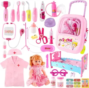 Doctor Kit for Toddlers 3 4 5 Years Old, Kids Playset , Real Stethoscope & Medical Bag, Pretend Play Doctor Set for Girls Boys Christmas and New Year Gifts(Pink)
