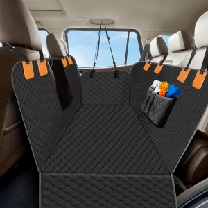 Dog Car Seat Cover for Back Seat, Waterproof Protector with Side Flaps, Scratchproof Hammock, Non-Slip Bottom for Cars/Trucks/SUVs (Black Grey)