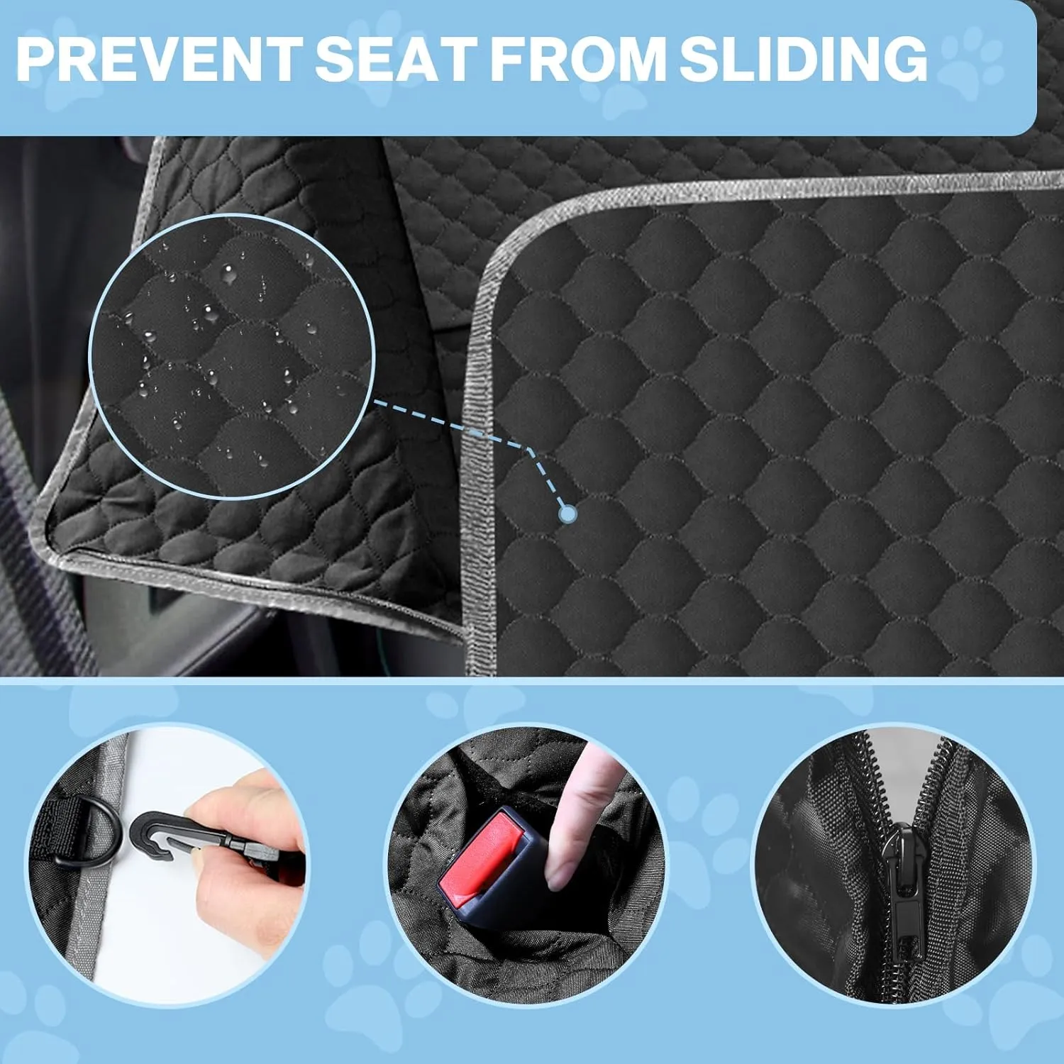 Dog Car Seat Cover for Back Seat, Waterproof Protector with Side Flaps, Scratchproof Hammock, Non-Slip Bottom for Cars/Trucks/SUVs (Black Grey)