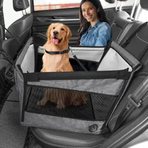 Dog Car Seats for Small Medium Dogs Large Portable Pet Booster Cat Car Back Seat Extender for Dogs Waterproof Dog Hammock for Car Dog Bed Mattress wth Breathable Mesh Window for SUV Truck
