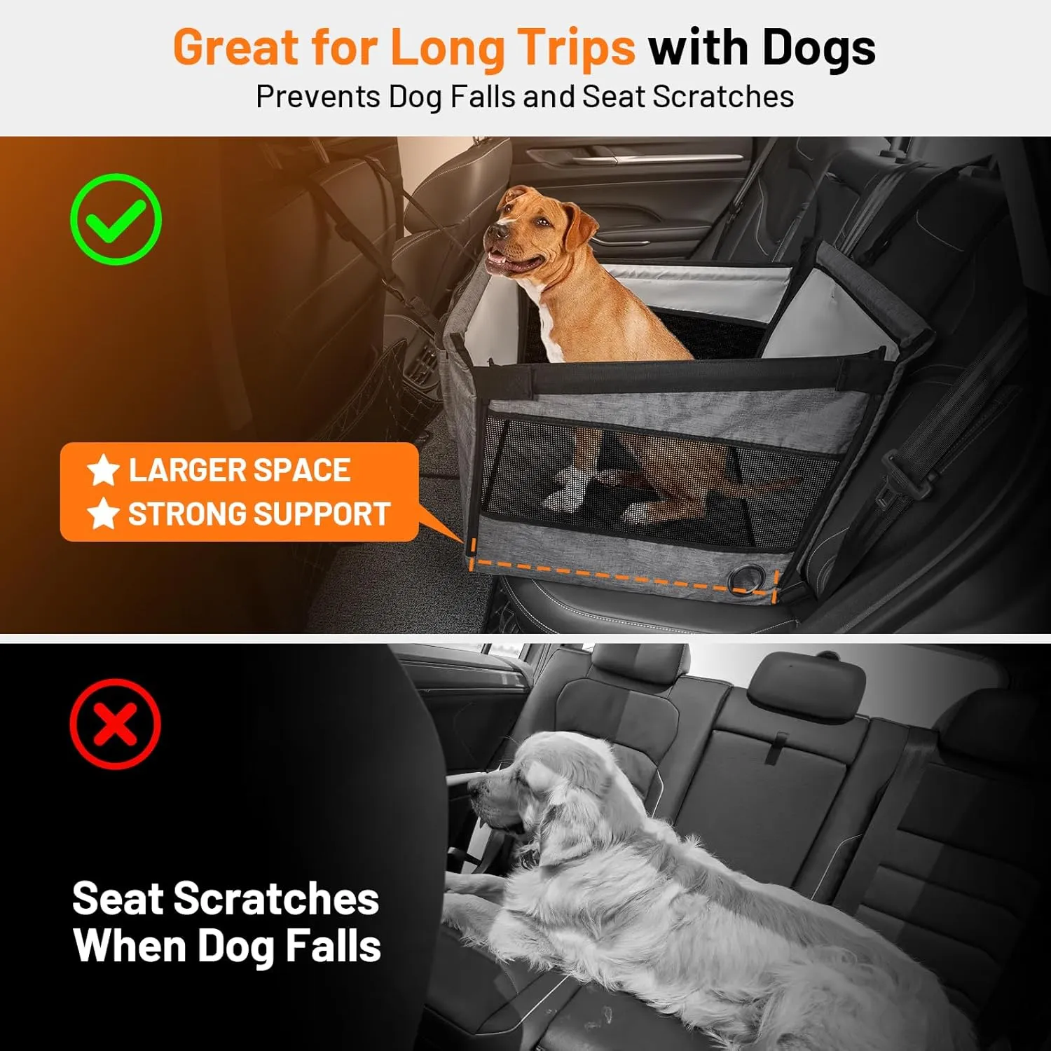 Dog Car Seats for Small Medium Dogs Large Portable Pet Booster Cat Car Back Seat Extender for Dogs Waterproof Dog Hammock for Car Dog Bed Mattress wth Breathable Mesh Window for SUV Truck