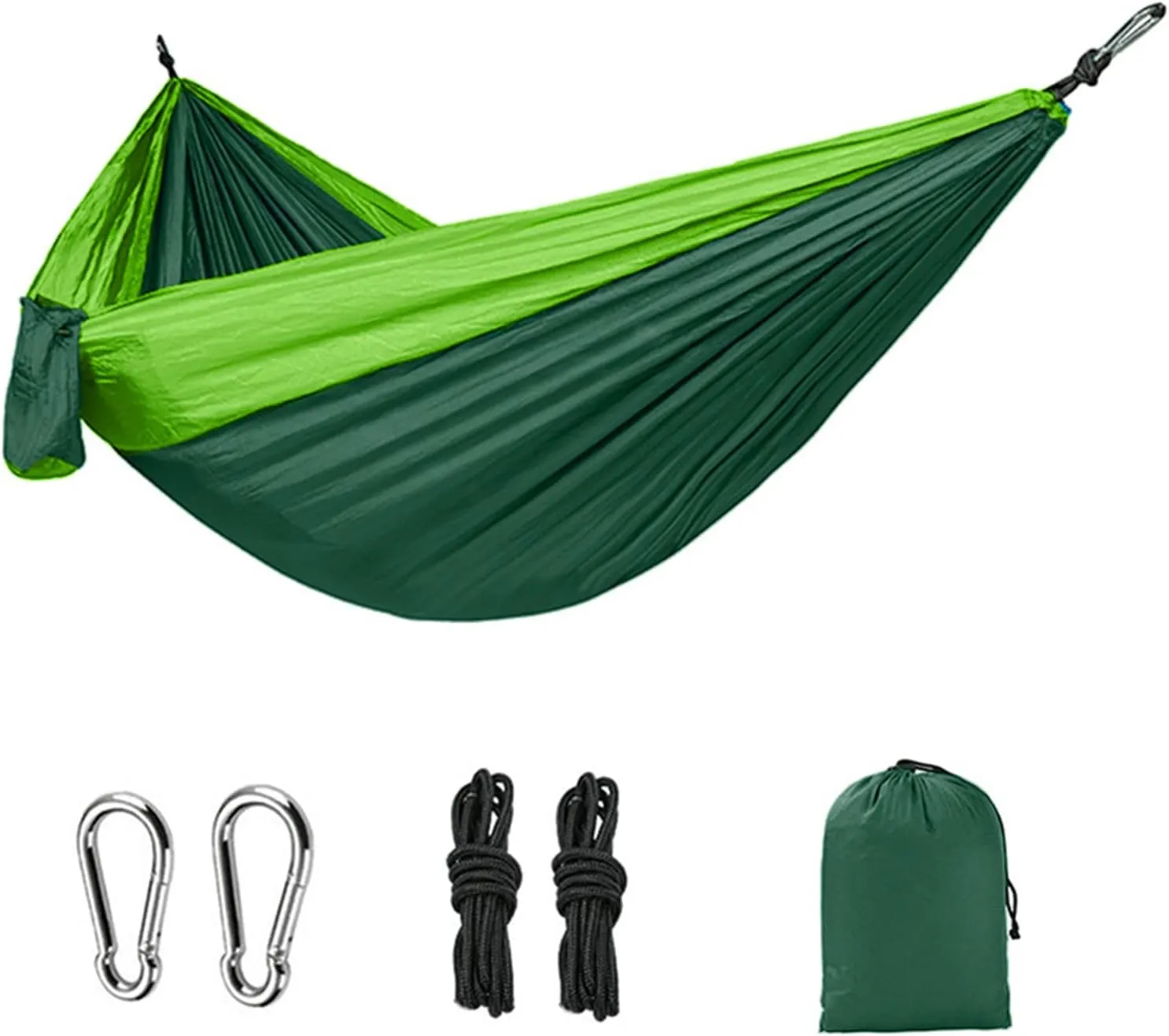 Double Camping Hammock, Lightweight Nylon Parachute Hammocks with 2 Tree Straps, Hammock for Camping Double Hammocks Gear for The Outdoors Travel (Green1)