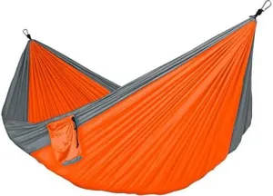 Double Camping Hammock - Lightweight Parachute Nylon, Camping Gear for Backpacking Hiking, Portable for Travel, Beach, Yard. Storage Bag, Hammock Straps, Steel Carabiners Included