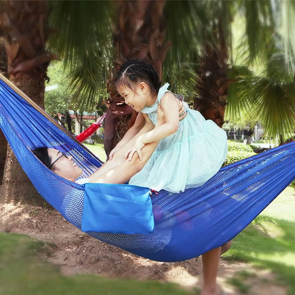 Double Hammock Couple Hammock - Outdoor Camping Survival Travel-Mesh Ice Silk Anti-Rollover Hammock Swing Indoor Chair -Maximum Load of 250 Kg