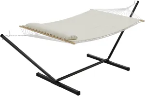 Double Hammock with Space Foldable Saving Steel Stand Included 2 Person Heavy Duty Outside Garden Yard Outdoor 450lb Capacity for Garden, Camping