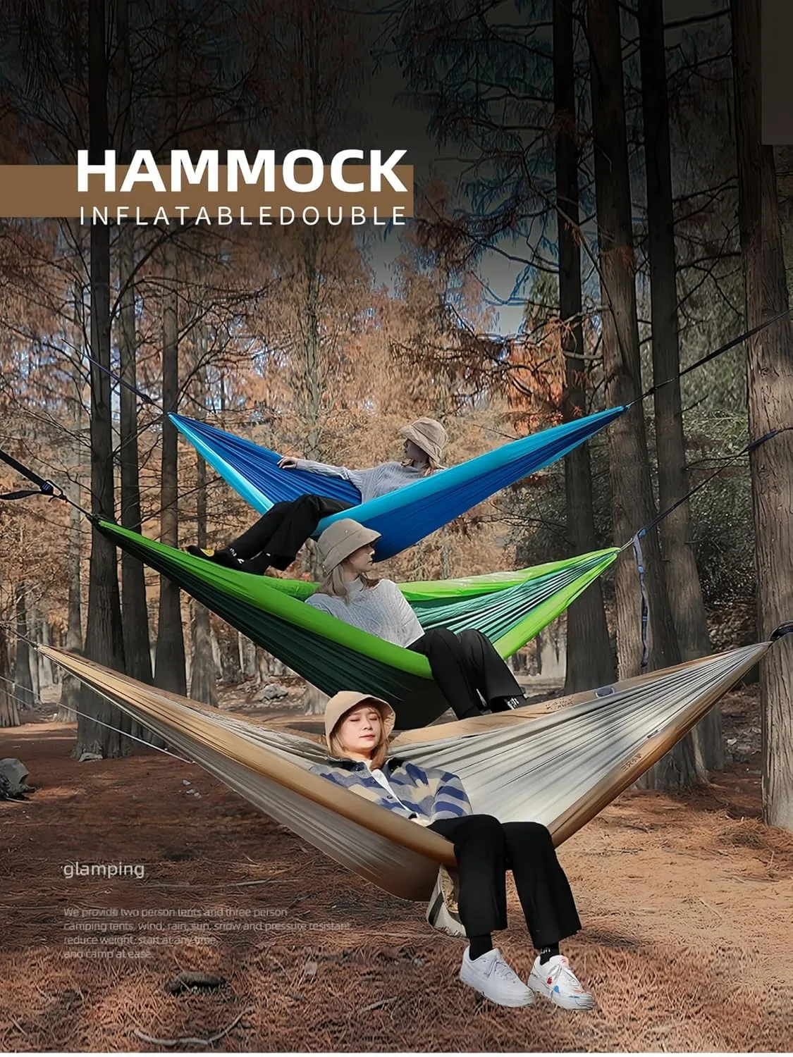 Double Inflatable Hammock, Neck Protection Design, can Prevent Rollover, 106 * 55 inches (Dark Green)