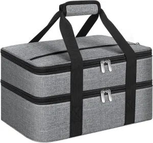 Double Insulated Casserole Carrier, Portable Casserole Carrier for Hot or Cold Food Lunch Tote Warmer or Cooler Bag, Lasagna Lunch Bag for Potluck Parties- Fits 9" x 13" Baking Dish-Grey
