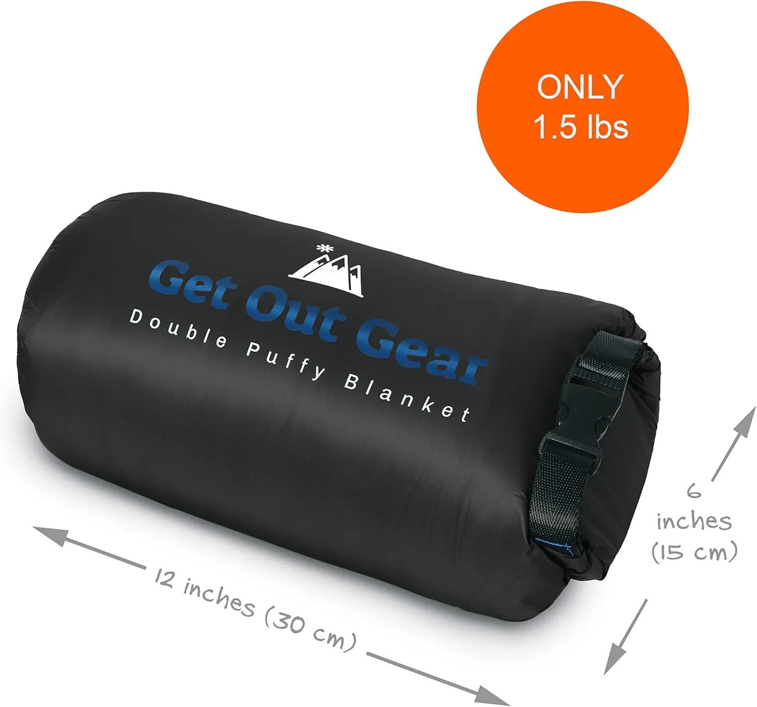 Double Puffy Camping Blanket - Extra Puffy, Packable, Lightweight and Warm | Ideal for Outdoors, Travel, Stadium, Festivals, Beach, Hammock | Water-Resistant Camp Quilt (Black/Blue)