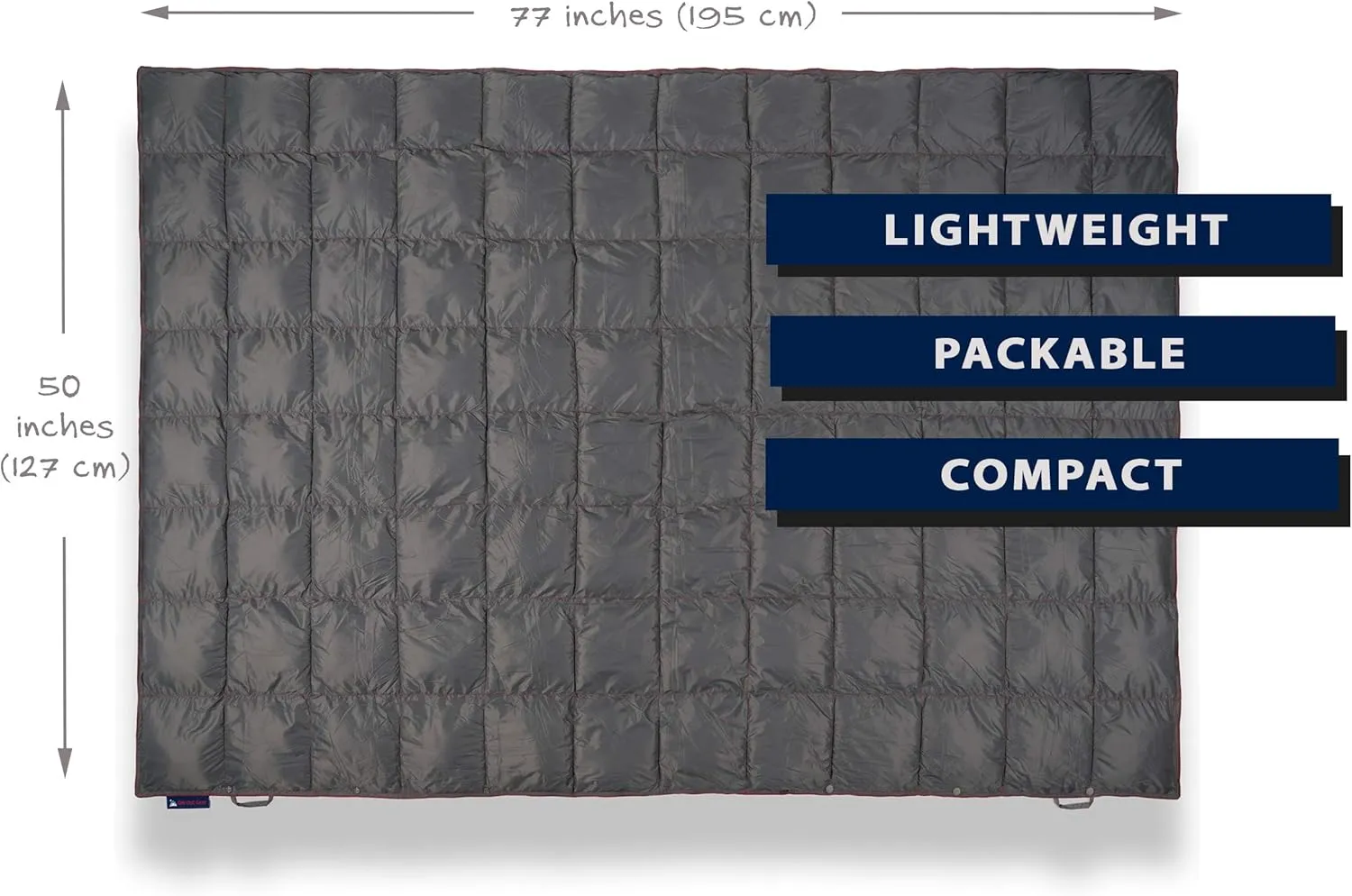 Double Puffy Camping Blanket - Extra Puffy, Packable, Lightweight and Warm | Ideal for Outdoors, Travel, Stadium, Festivals, Beach, Hammock | Water-Resistant Camp Quilt (Gray/Burgundy)