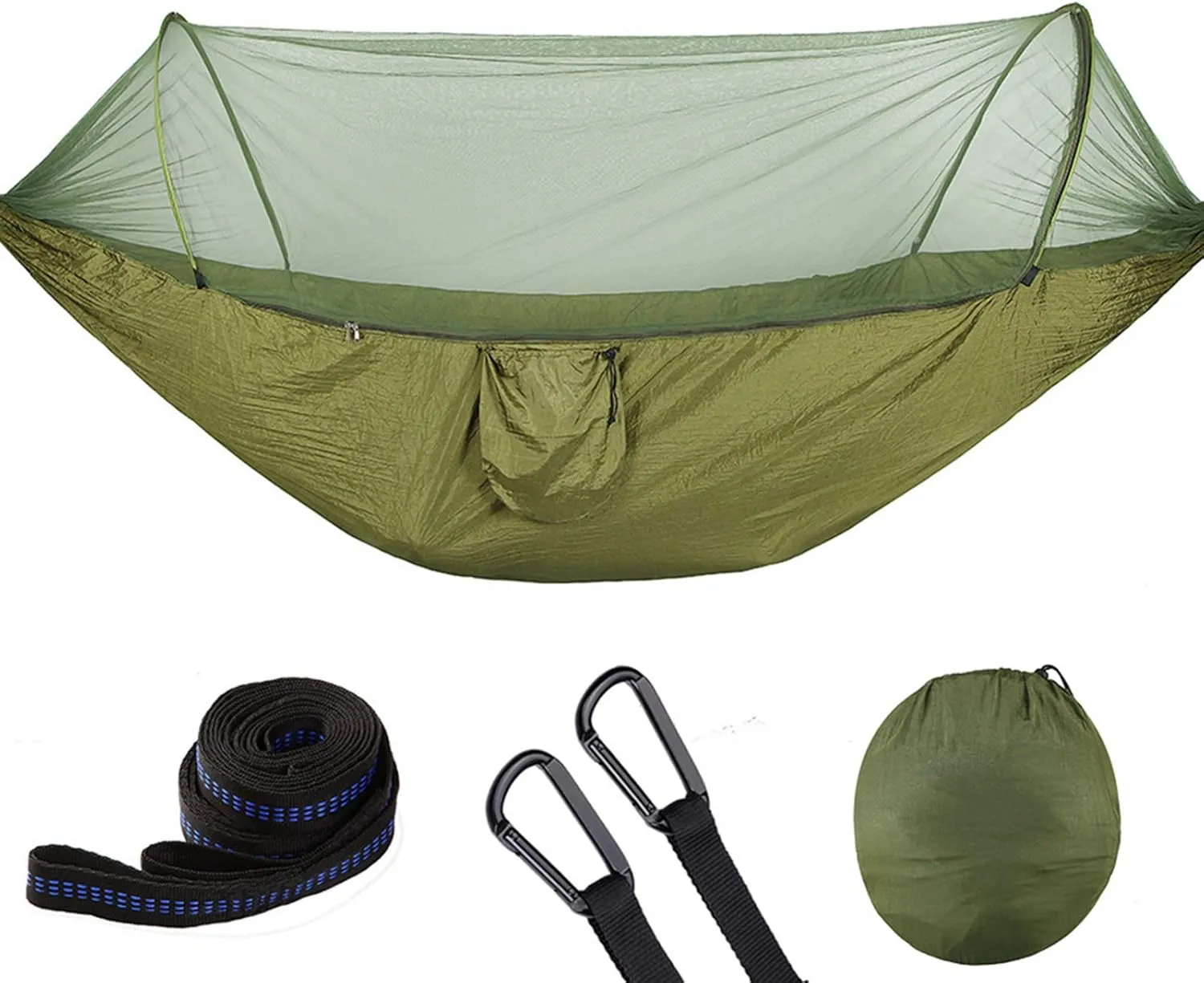 Double/Single Portable Camping Hammock with Mosquito Net(Army Green)