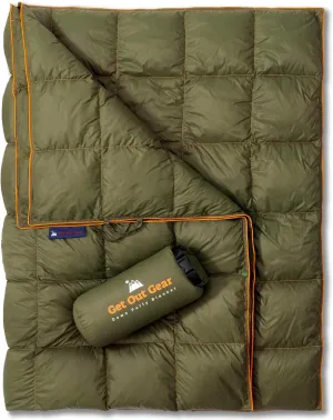 Down Camping Blanket - Puffy, Packable, Lightweight and Warm | Ideal for Outdoors, Travel, Stadium, Festivals, Beach, Hammock | 650 Fill Power Water-Resistant Backpacking Quilt