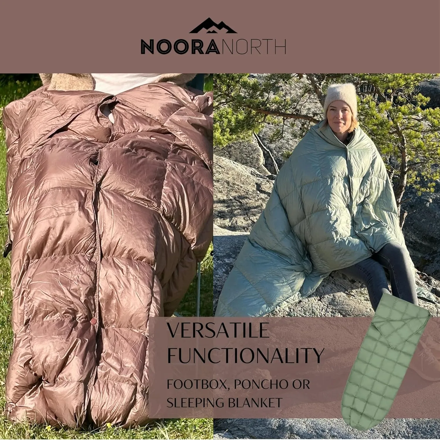 Down Camping Blanket with Footbox - Packable Warm Puffy Lightweight Camp Quilt - Water Resistant for Backpacking Hiking Travel – Compact Outdoor Throw Sleeping Blanket with Bag - 52x77