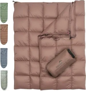 Down Camping Blanket with Footbox - Packable Warm Puffy Lightweight Camp Quilt - Water Resistant for Backpacking Hiking Travel – Compact Outdoor Throw Sleeping Blanket with Bag - 52x77