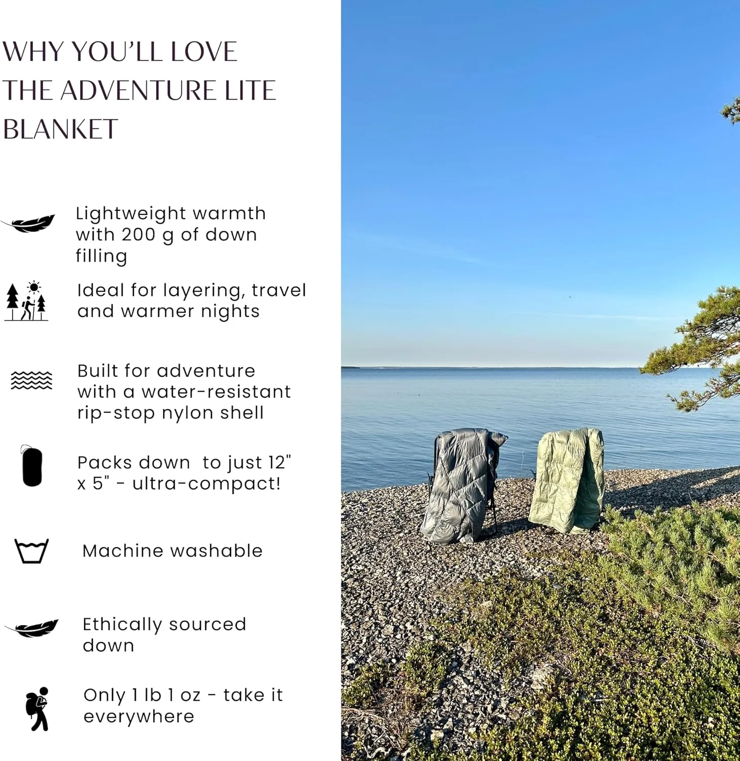 Down Camping Blanket with Footbox - Packable Warm Puffy Lightweight Camp Quilt - Water Resistant for Backpacking Hiking Travel – Compact Outdoor Throw Sleeping Blanket with Bag - 52x77