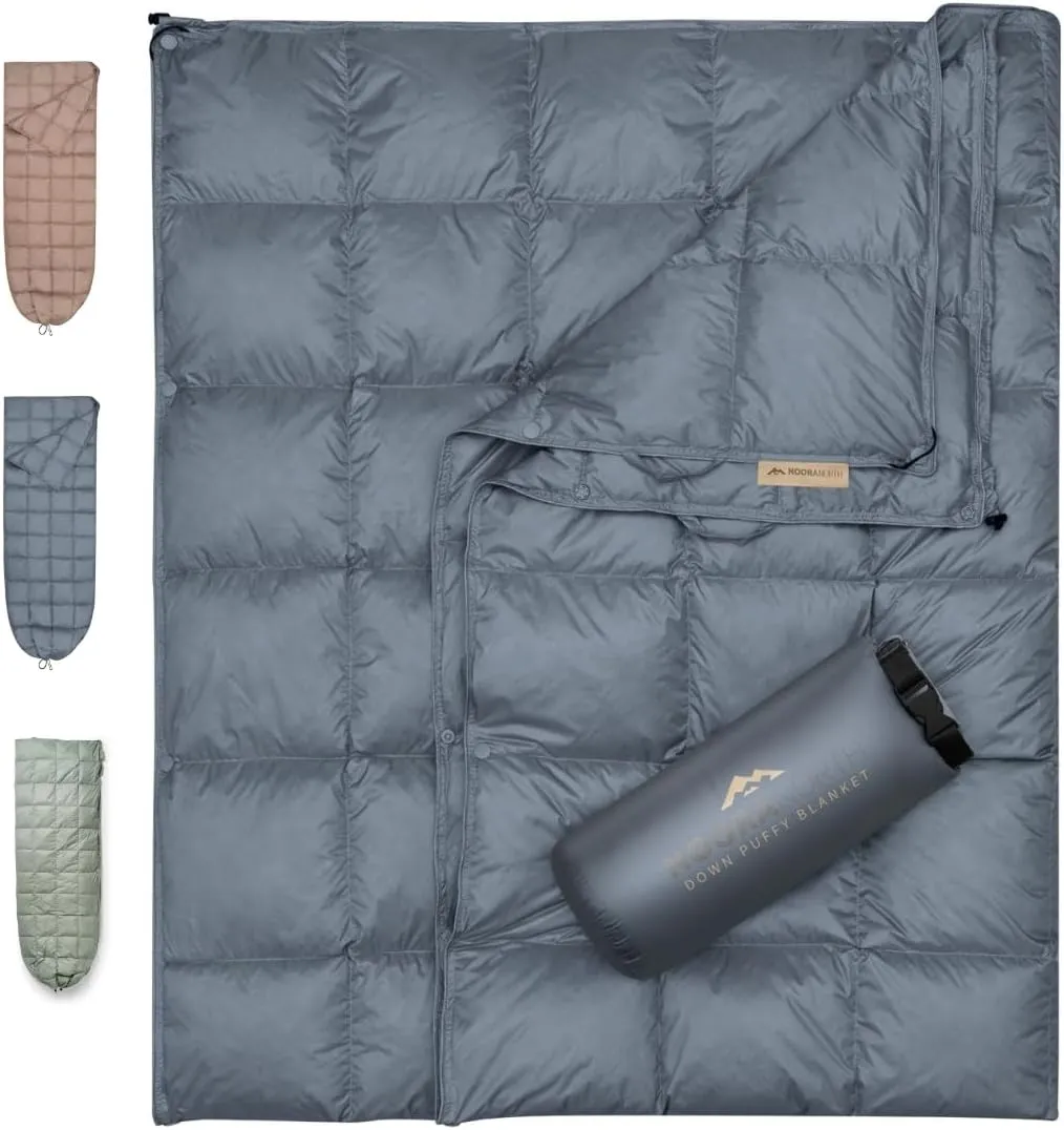 Down Camping Blanket with Footbox - Packable Warm Puffy Lightweight Camp Quilt - Water Resistant for Backpacking Hiking Travel – Compact Outdoor Throw Sleeping Blanket with Bag - 52x77
