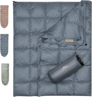 Down Camping Blanket with Footbox - Packable Warm Puffy Lightweight Camp Quilt - Water Resistant for Backpacking Hiking Travel – Compact Outdoor Throw Sleeping Blanket with Bag - 52x77