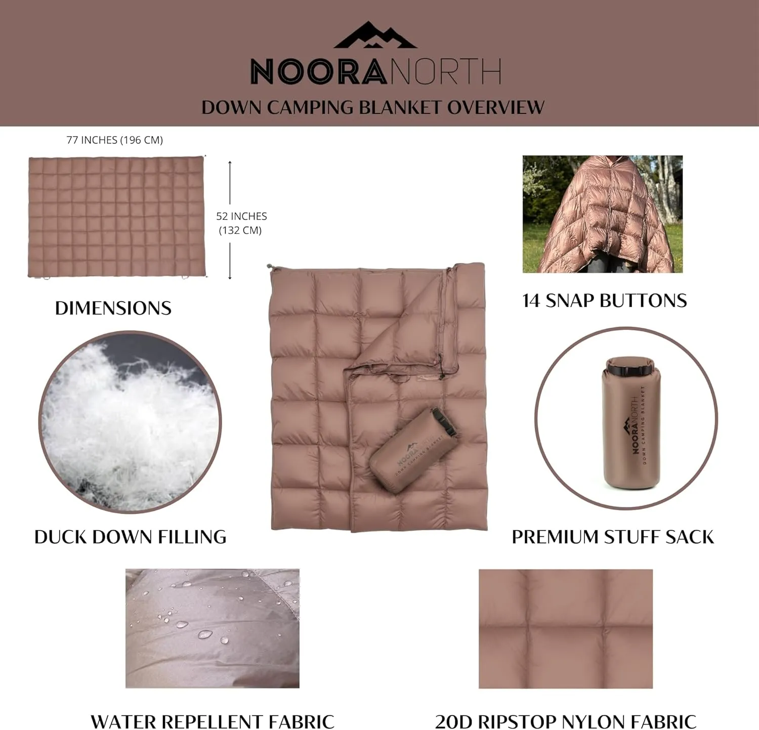 Down Camping Blanket with Footbox - Packable Warm Puffy Lightweight Camp Quilt - Water Resistant for Backpacking Hiking Travel – Compact Outdoor Throw Sleeping Blanket with Bag - 52x77