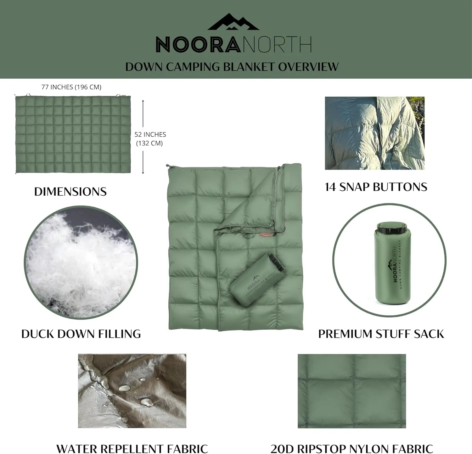 Down Camping Blanket with Footbox - Packable Warm Puffy Lightweight Camp Quilt - Water Resistant for Backpacking Hiking Travel – Compact Outdoor Throw Sleeping Blanket with Bag - 52x77
