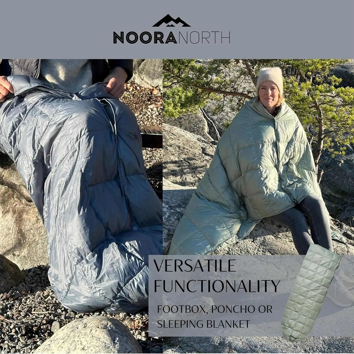 Down Camping Blanket with Footbox - Packable Warm Puffy Lightweight Camp Quilt - Water Resistant for Backpacking Hiking Travel – Compact Outdoor Throw Sleeping Blanket with Bag - 52x77