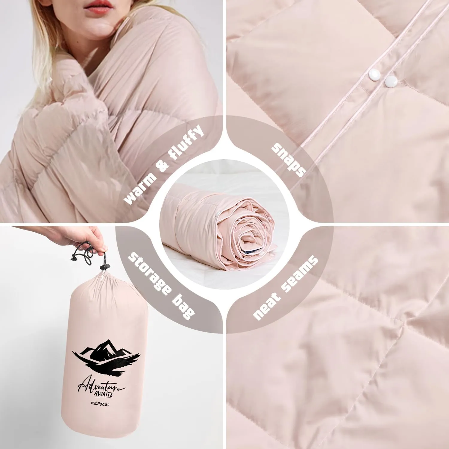 Down Camping Blanket,Puffy Down Blanket Packable Lightweight Down Throw Quilt Water-Resistant Outdoor Travel Blanket for Camping,Hiking,Stadium,Picnic,Car 39x55''Pink