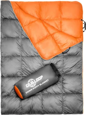 Down Puffy Camping Blanket and 4 in Thick Memory Foam Camping Mattress Cot Size Bundle